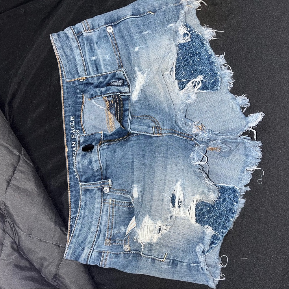American Eagle Outfitters Blue Distressed Jean Shorts